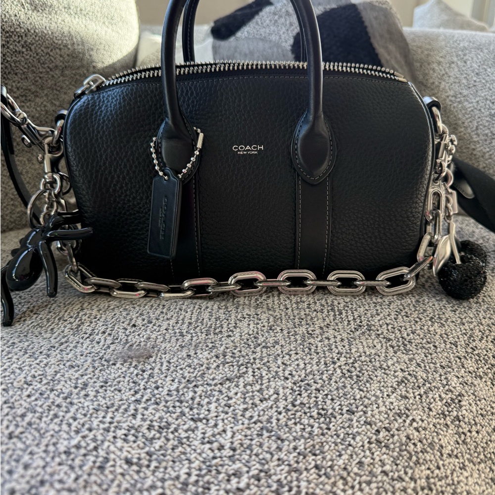 Coach Black Leather Shoulder Bag with Silver Accents - Picture 4 of 4